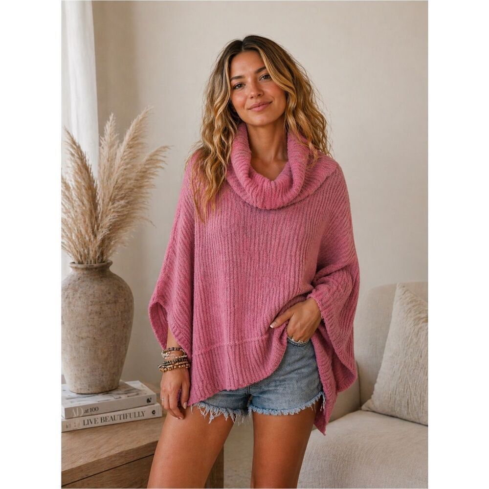 Anthropologie Easel Pink Cowl Neck Bat Sleeve Sweater